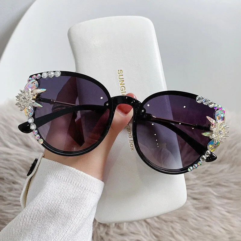 Ladies Sunglasses Women Brand Designer Luxury Oversize Rhinestone Cat Eye Crystal Retro Diamond Square Sun Glasses For Female