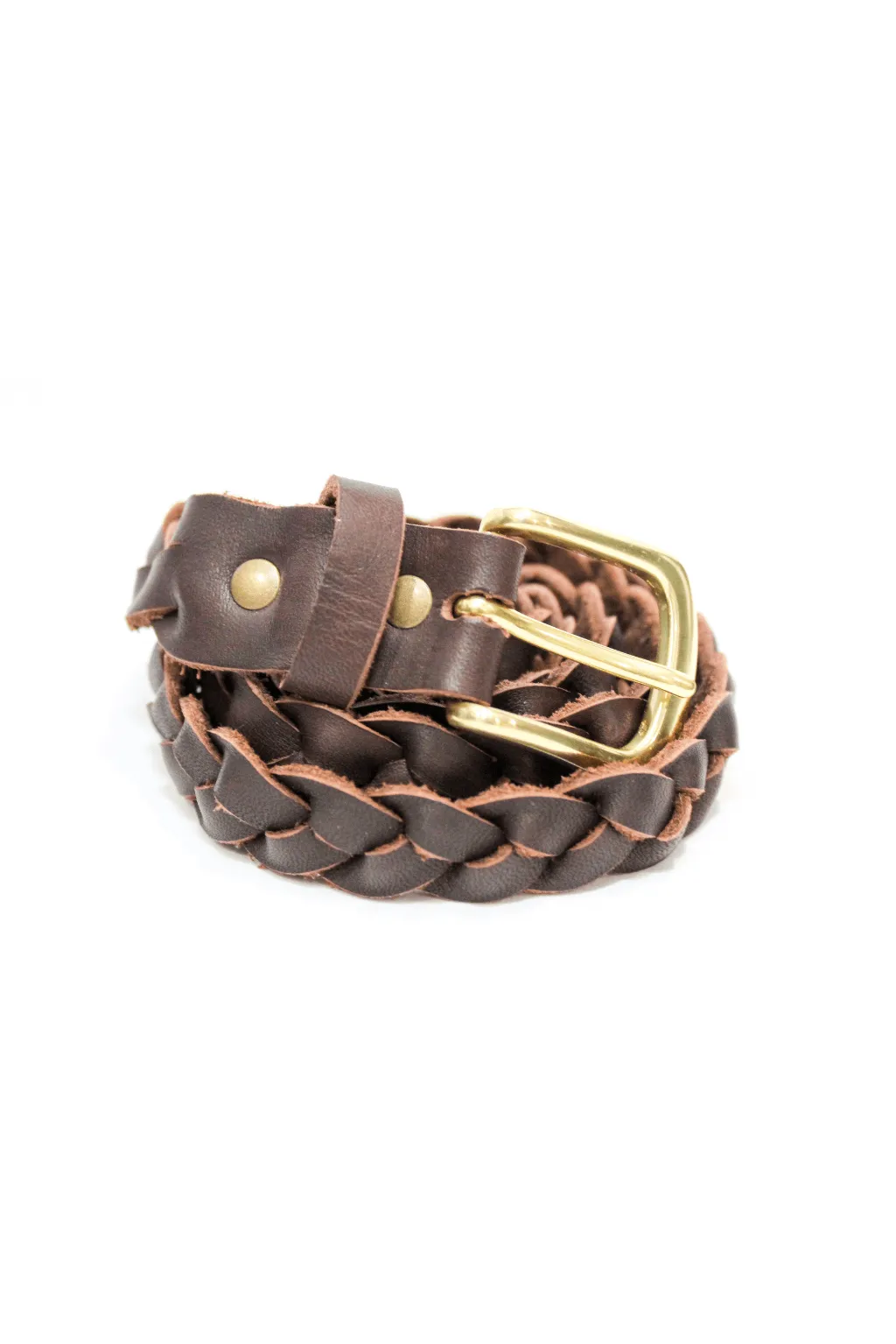 Leather Plaited Belt - chocolate