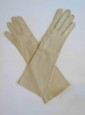 Long Beige Suede Gloves - Size 7 1/4