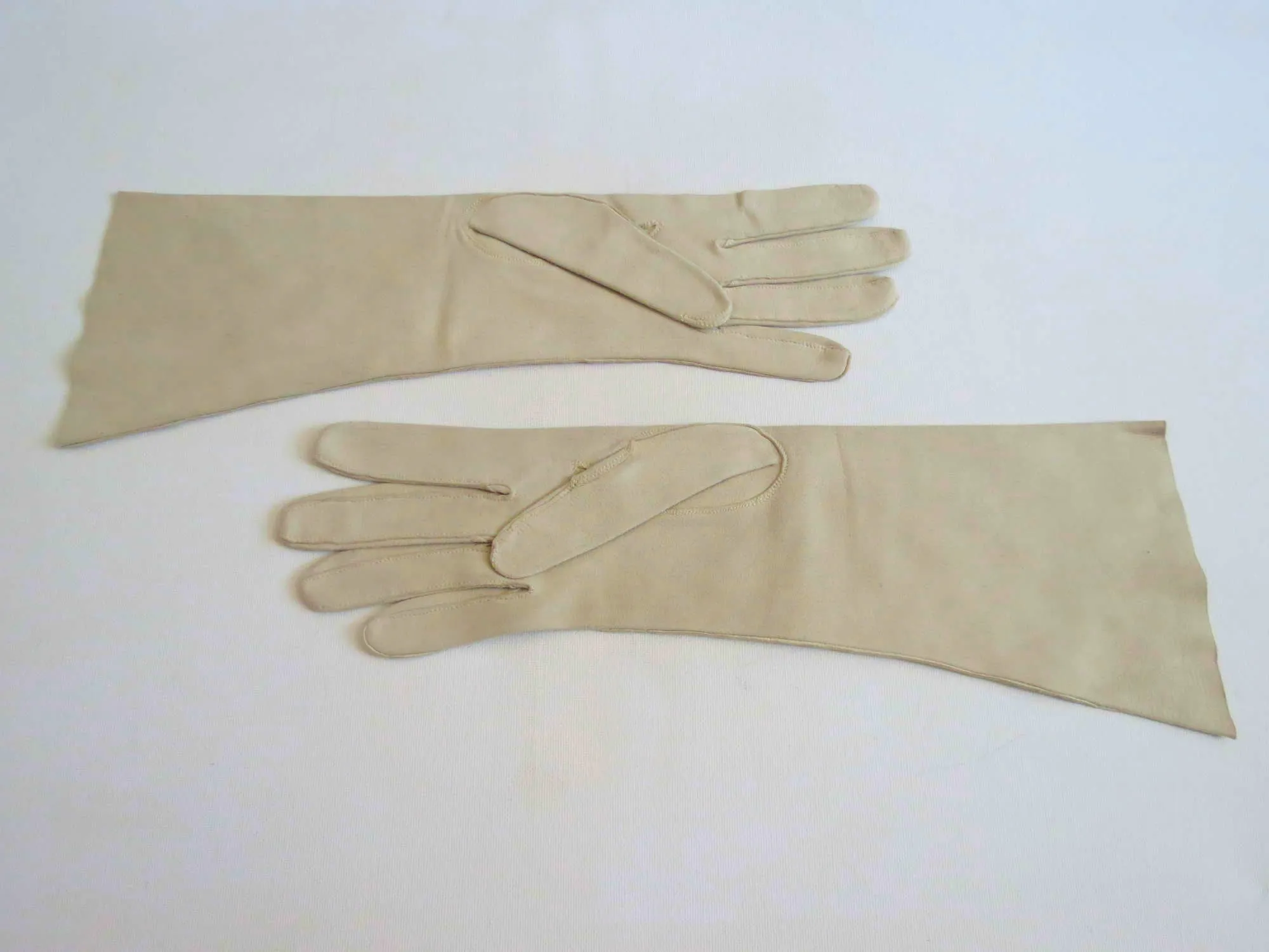 Long Beige Suede Gloves - Size 7 1/4