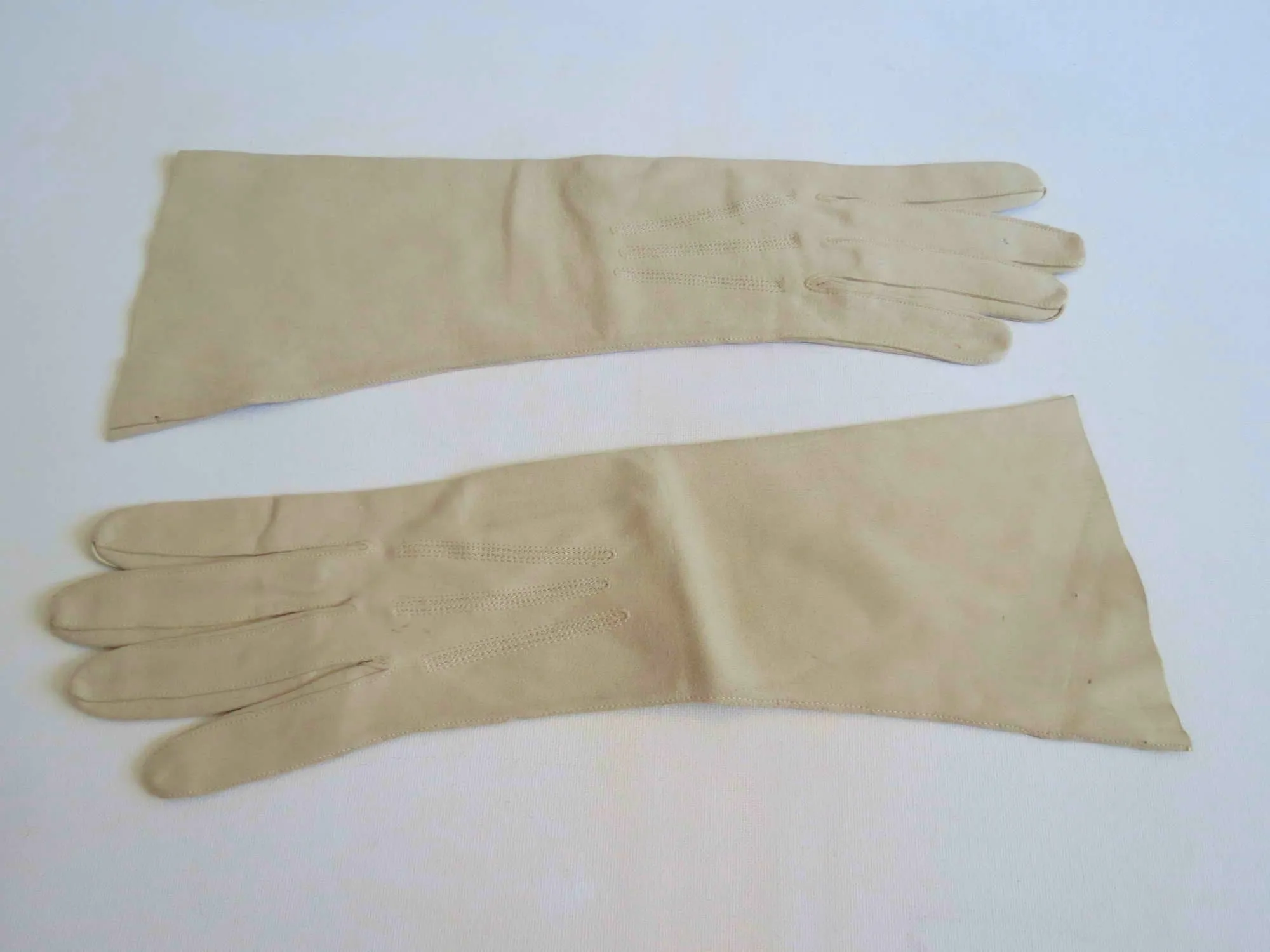 Long Beige Suede Gloves - Size 7 1/4