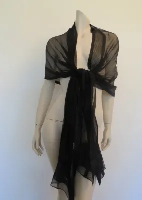 Long Black Silk Wrap With Spangles