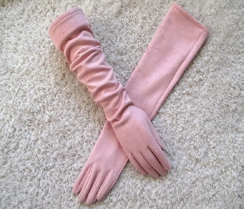 Long Suede Touch Screen Gloves for Women's Fashion