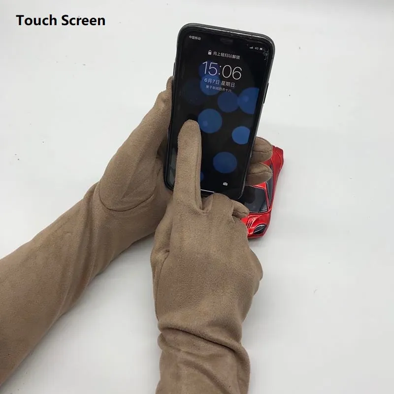 Long Suede Touch Screen Gloves for Women's Fashion