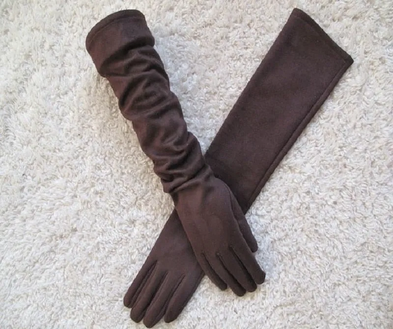 Long Suede Touch Screen Gloves for Women's Fashion