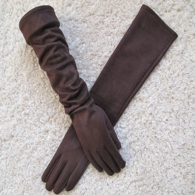 Long Suede Touch Screen Gloves for Women's Fashion