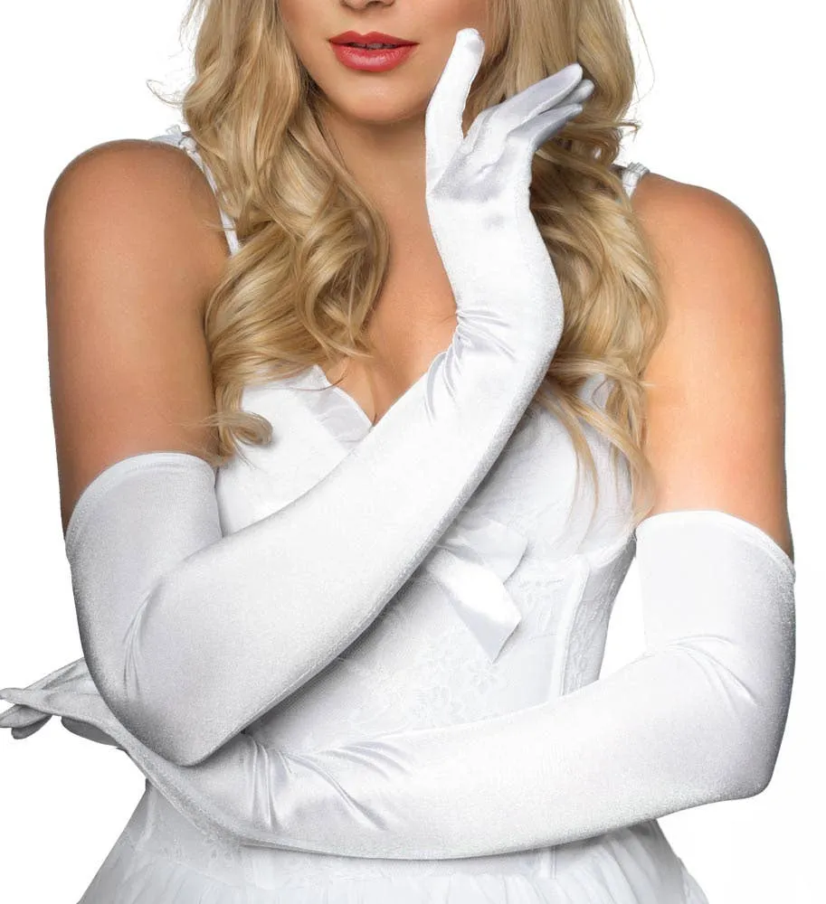 Long White Satin Opera Costume Gloves