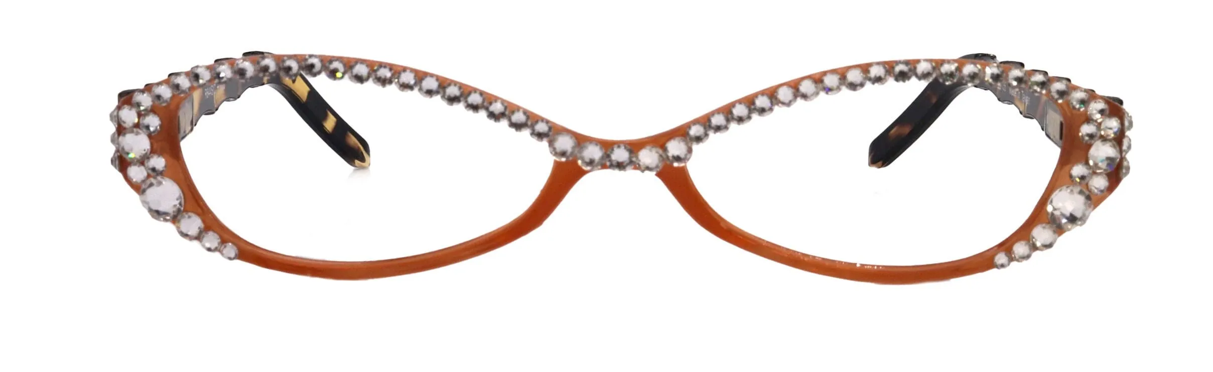 Lucky, Bling Reading Glasses, High End Readers  1.25  1.50  1.75 ..  3 Cat Eye. Bamboo Temple. (Orange) Optical Frames NY Fifth Avenue.