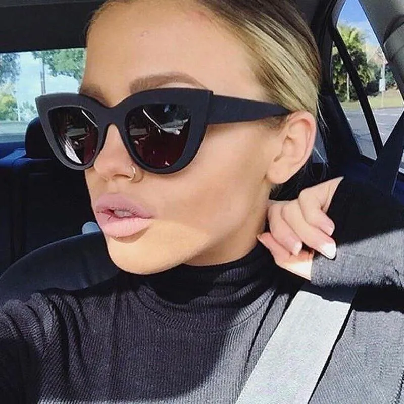 Matte Black Large Cat Eye Sunglasses