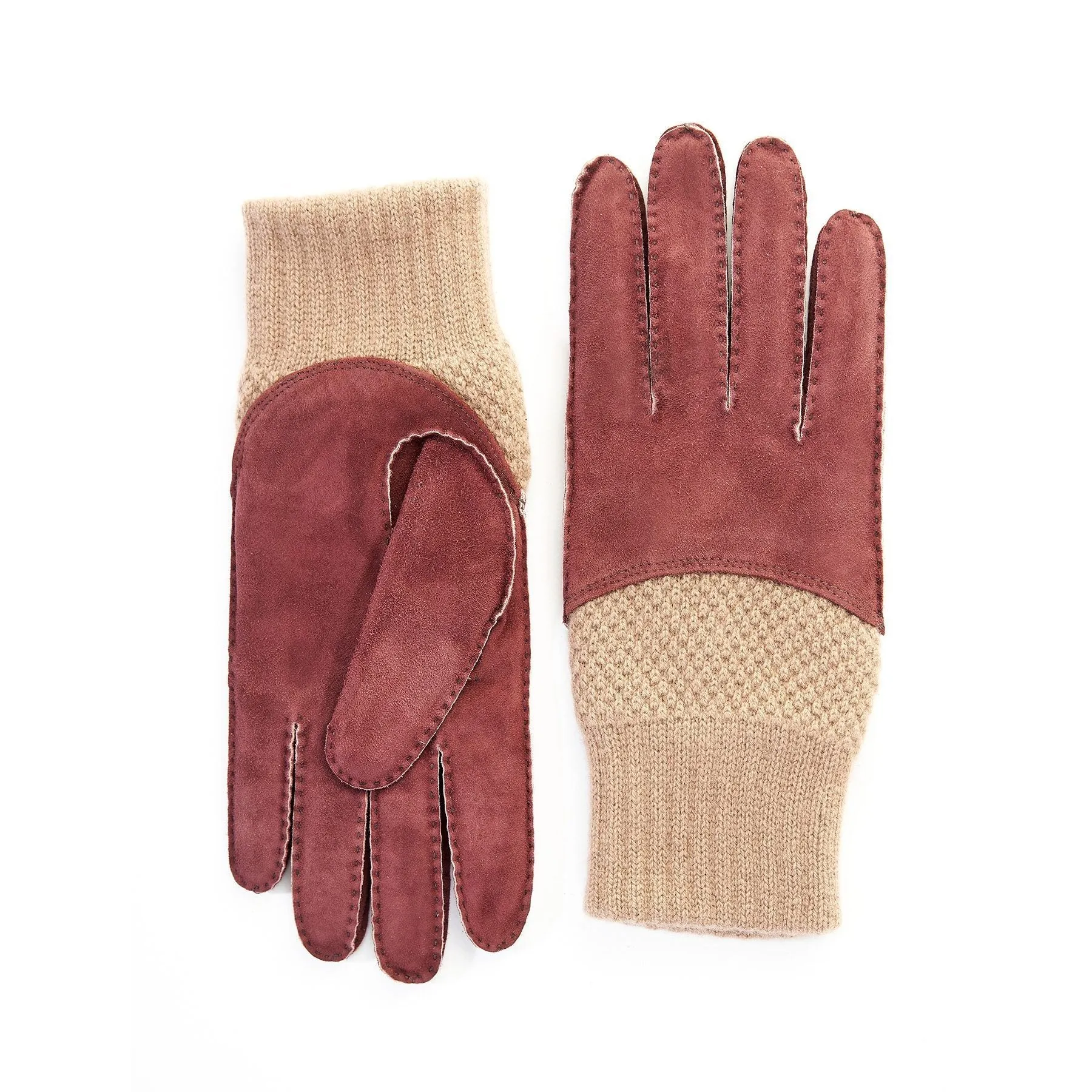 Men's hand-stitched bordeaux suede gloves with cashmere top and lining