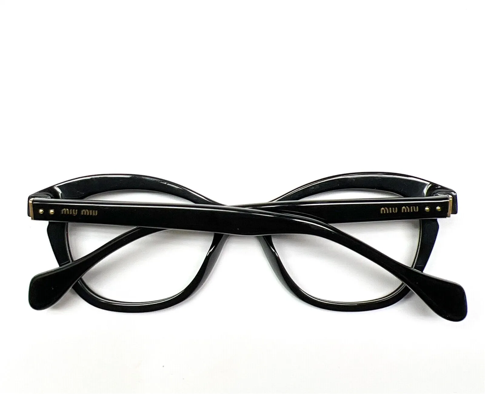 Miu Miu VMU07L 1AB- 1O1 Polished Black Cat Eye Gold Acetate Eyeglasses 140mm