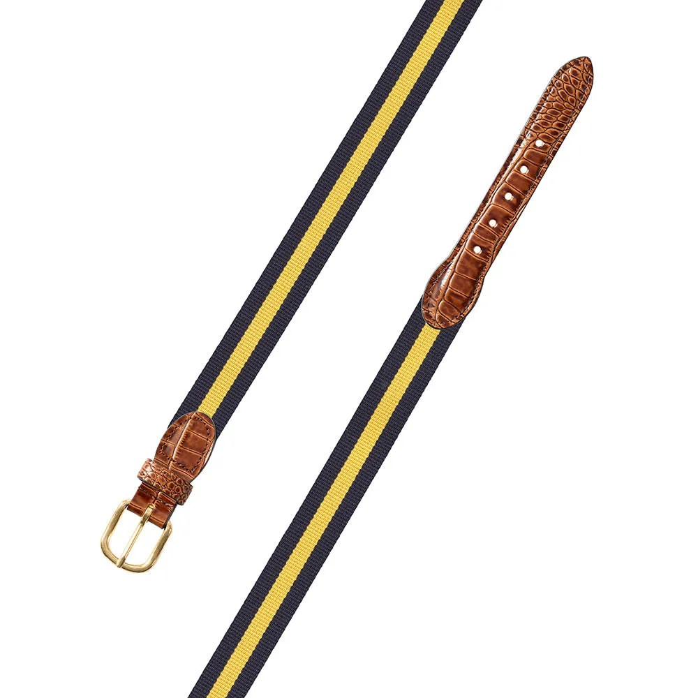 Navy & Yellow Surcingle Leather Tab Belt