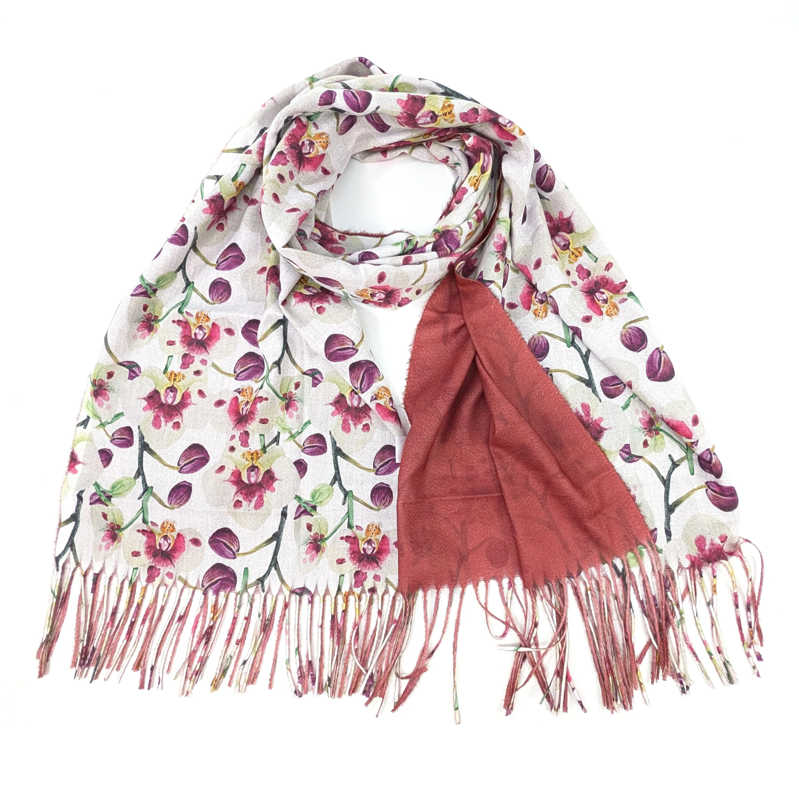 Orchid Flower Pashmina Scarf (70x180cm) - Exclusive Design - Mulberry