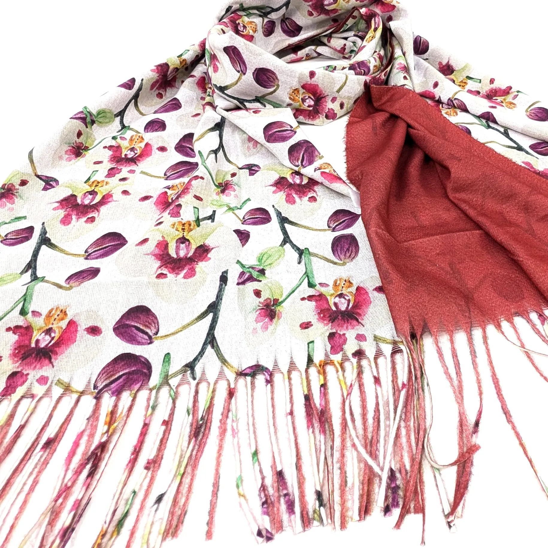 Orchid Flower Pashmina Scarf (70x180cm) - Exclusive Design - Mulberry