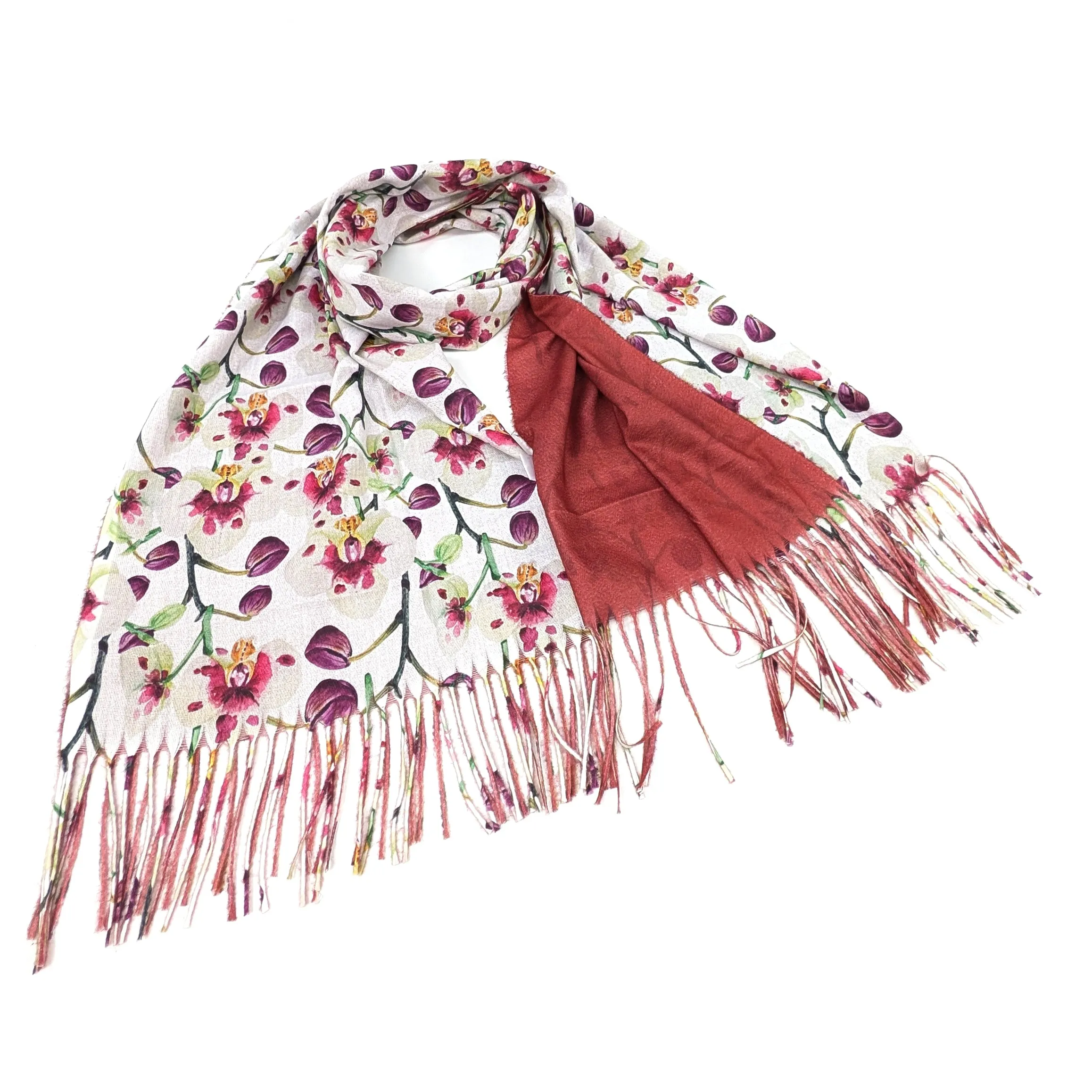 Orchid Flower Pashmina Scarf (70x180cm) - Exclusive Design - Mulberry