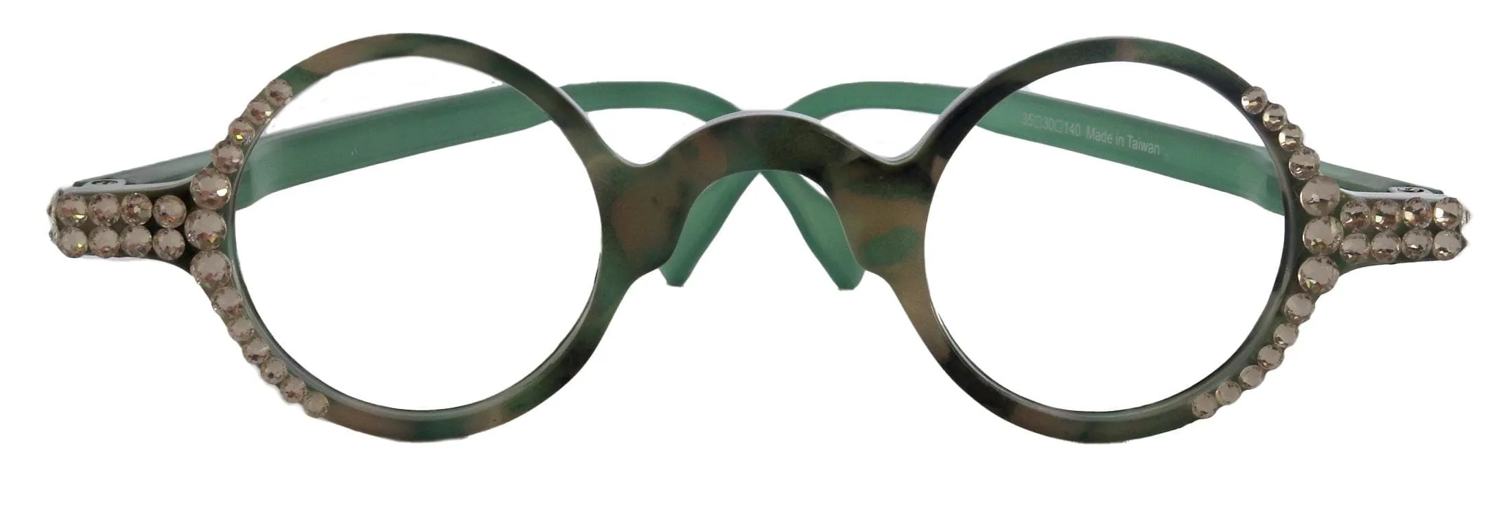 Picasso, (Bling) Women Reading Glasses W (Clear) Genuine European Crystals, Round Circle (Green) Tortoiseshell NY Fifth Avenue