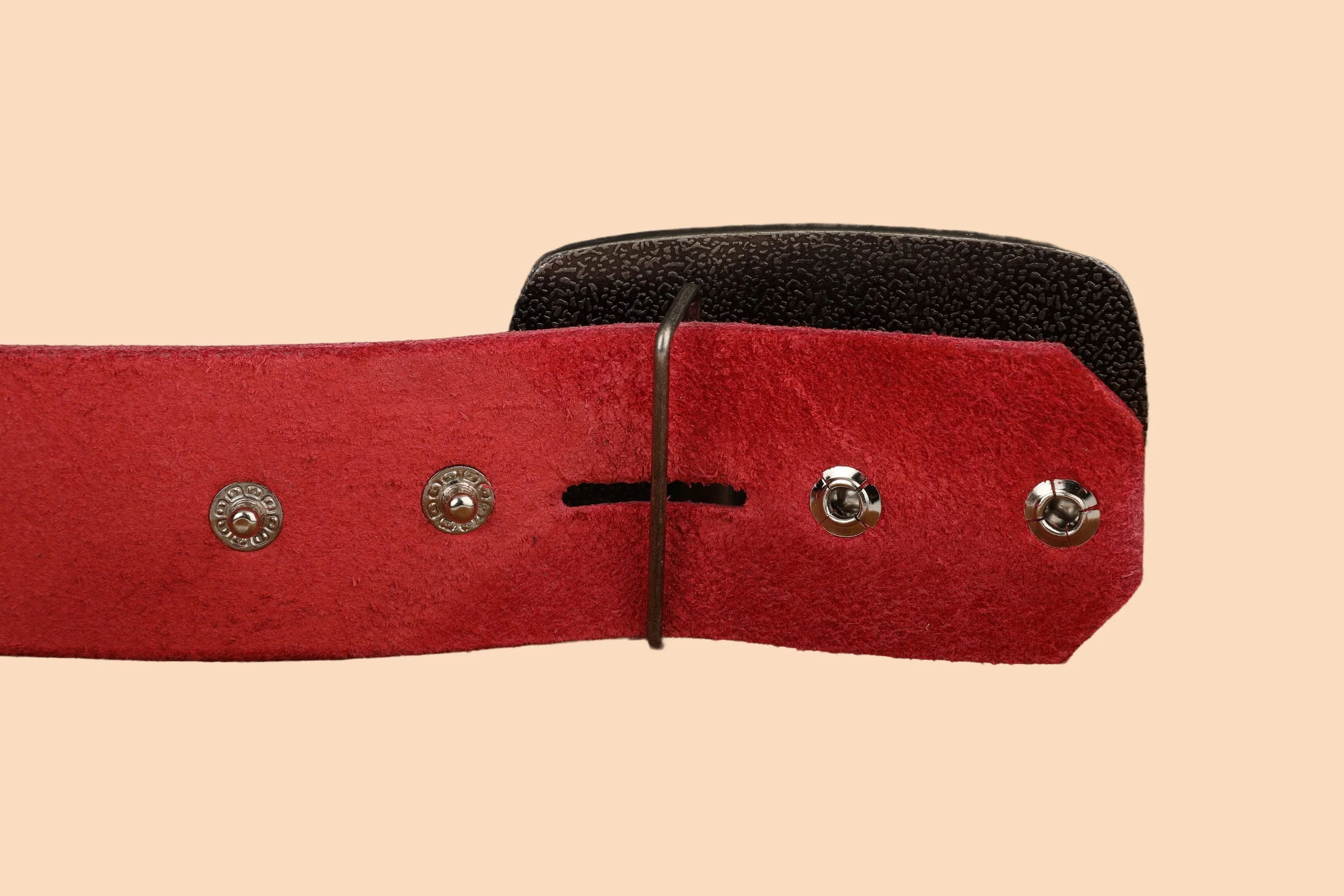 Red Leather Belt - Snap Closure - Handmade in USA - Wide Antique Silver Tone Nickel Buckle