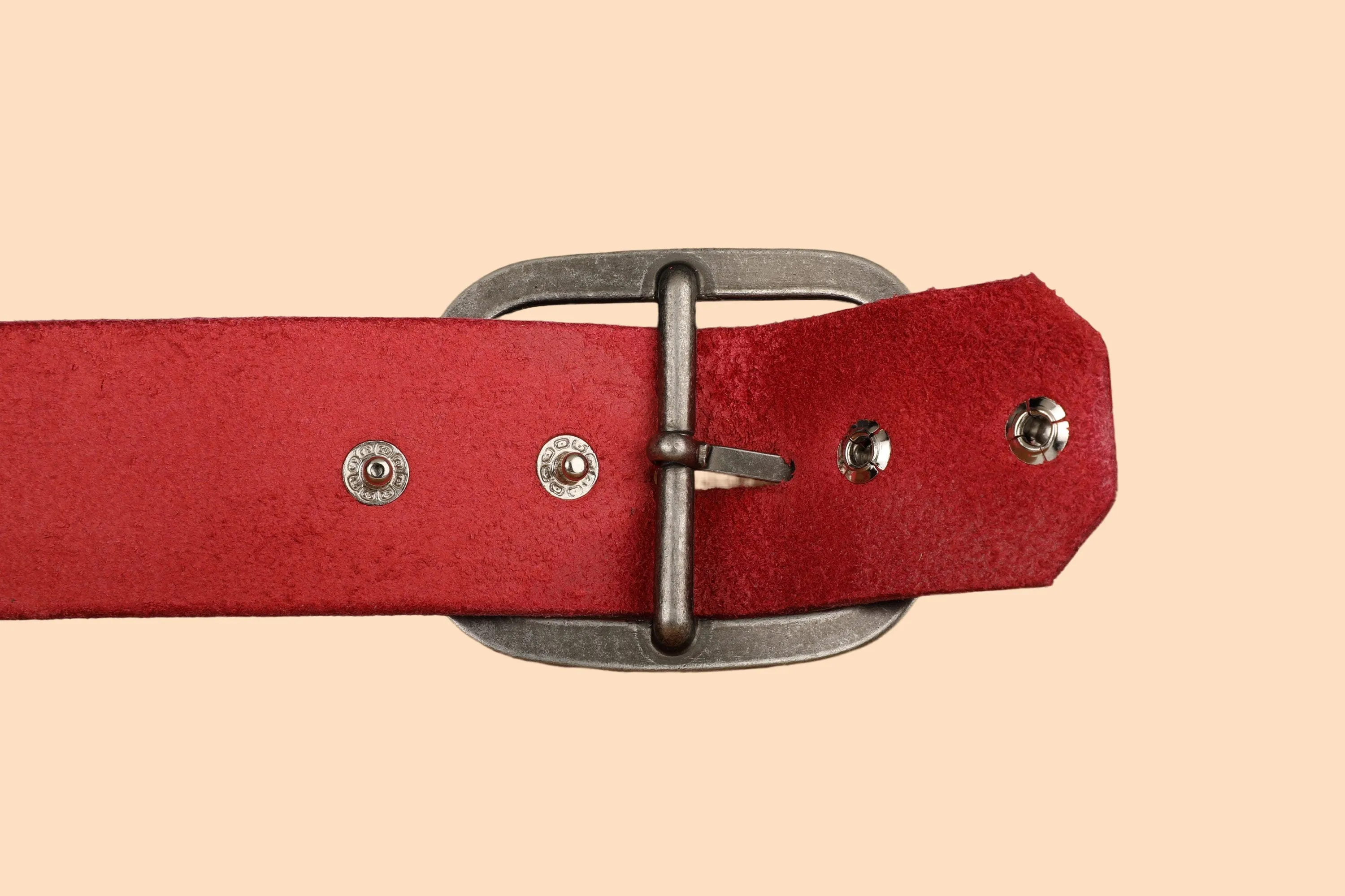 Red Leather Belt with Antique Brass Buckle