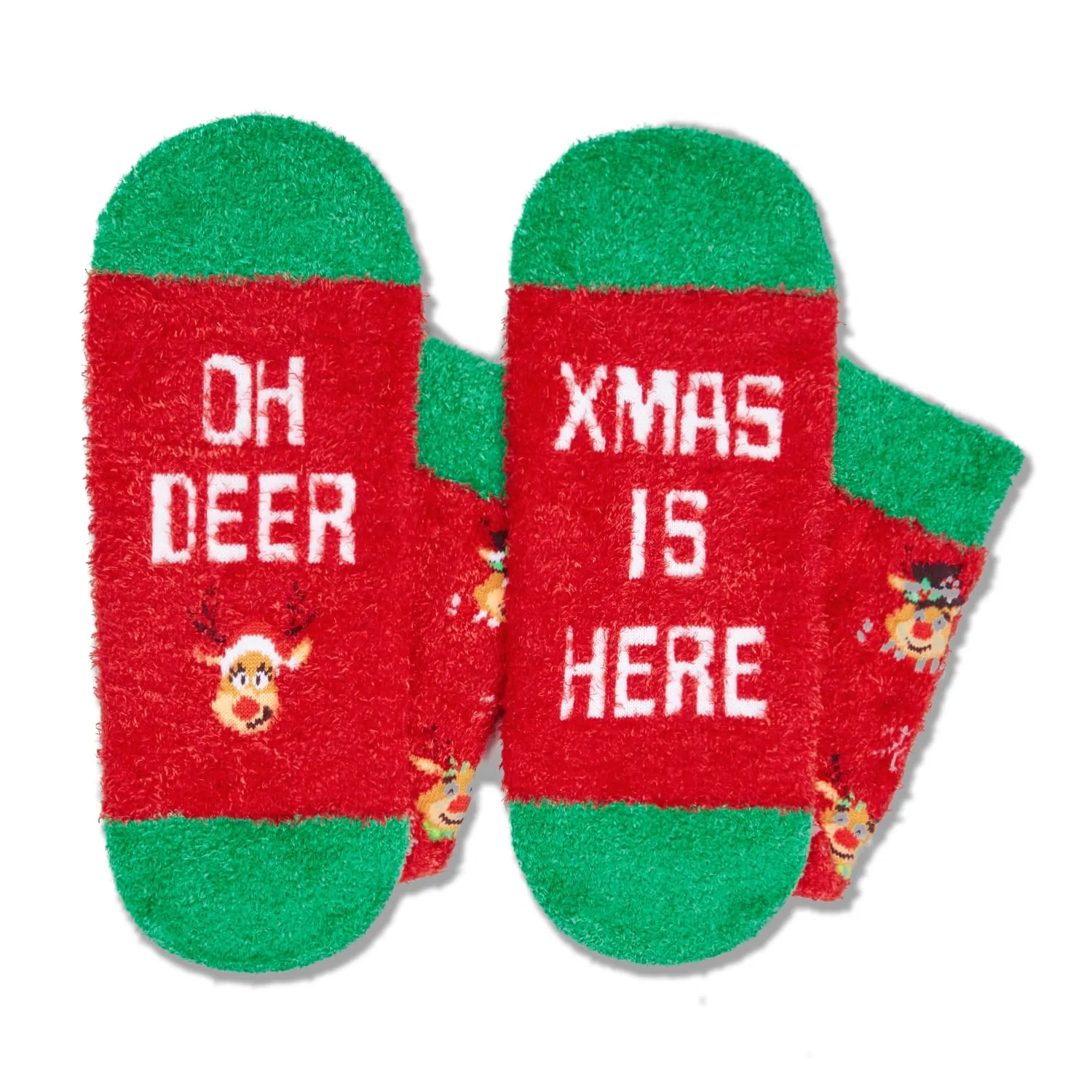 Reindeer Socks for Women Men - Christmas Stocking Stuffers, Secret Santa Xmas Gifts for Adults with Greeting Card