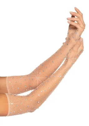 Rhinestone Fishnet Long Gloves