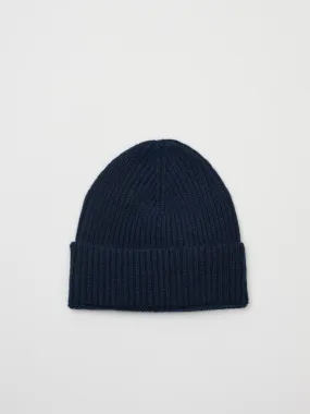 Ribbed Cashmere Beanie, Dark Navy