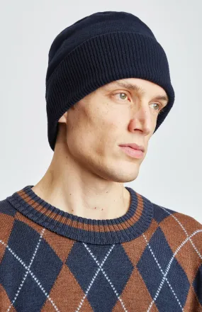 Ribbed Wool Cashmere Blend Beanie In Navy