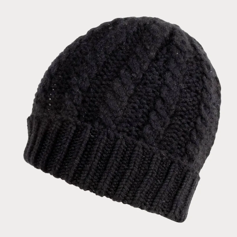 Sable Black Plaited Italian Cashmere Beanie