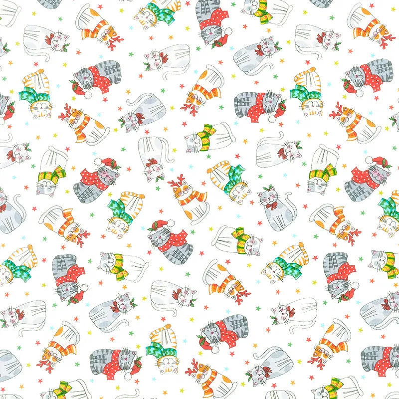 Santa Paws - Cats Scatter White Yardage