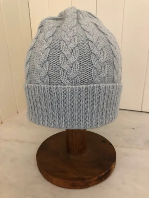 SCA 3-ply Beanies | Duck Egg Blue Cable Knit