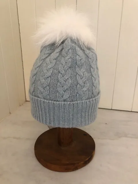 SCA 3-ply Beanies | Duck Egg Blue Cable Knit