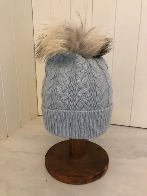 SCA 3-ply Beanies | Duck Egg Blue Cable Knit