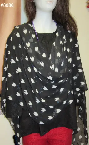 Scarf 8886 Black Georgette White Printed Dupatta Chunni Shawl