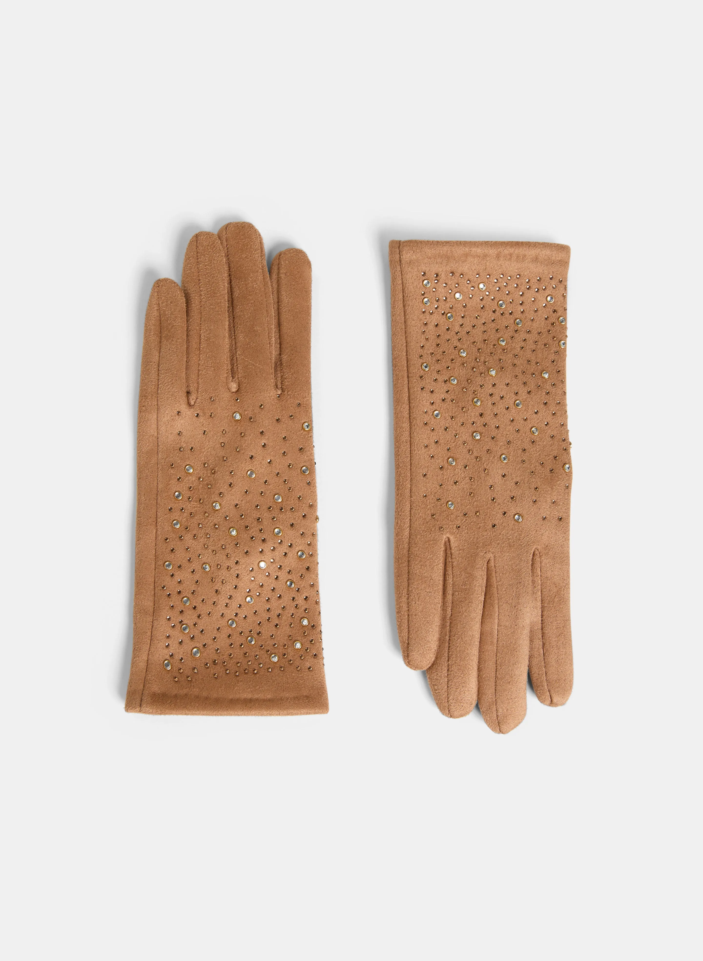 Scattered Rhinestone Faux-Suede Gloves