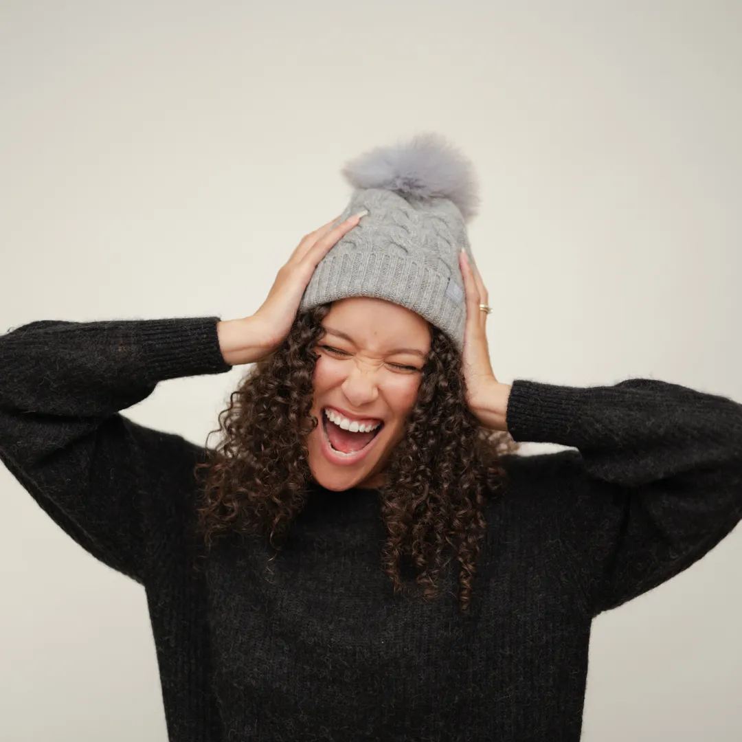 Silver Silk Lined Cashmere Beanie