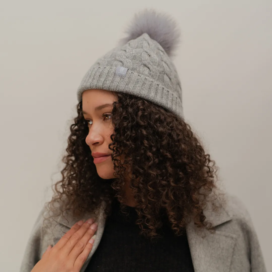 Silver Silk Lined Cashmere Beanie