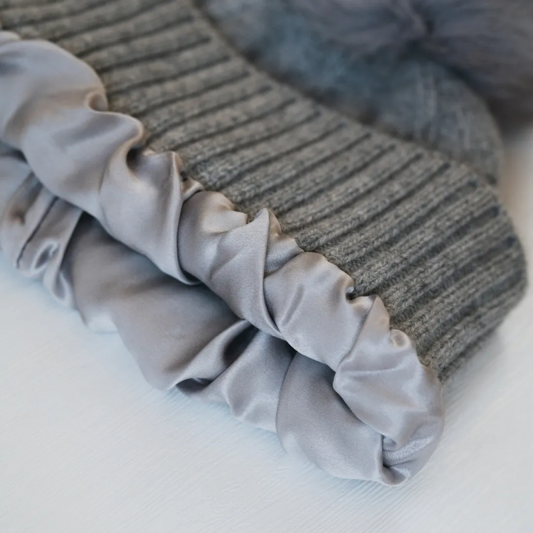 Silver Silk Lined Cashmere Beanie