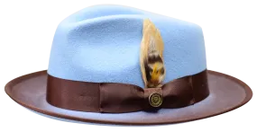 Sky Blue-Brown Men's Wool Hat Fashion Design Felt Fedora New Yorker Collection