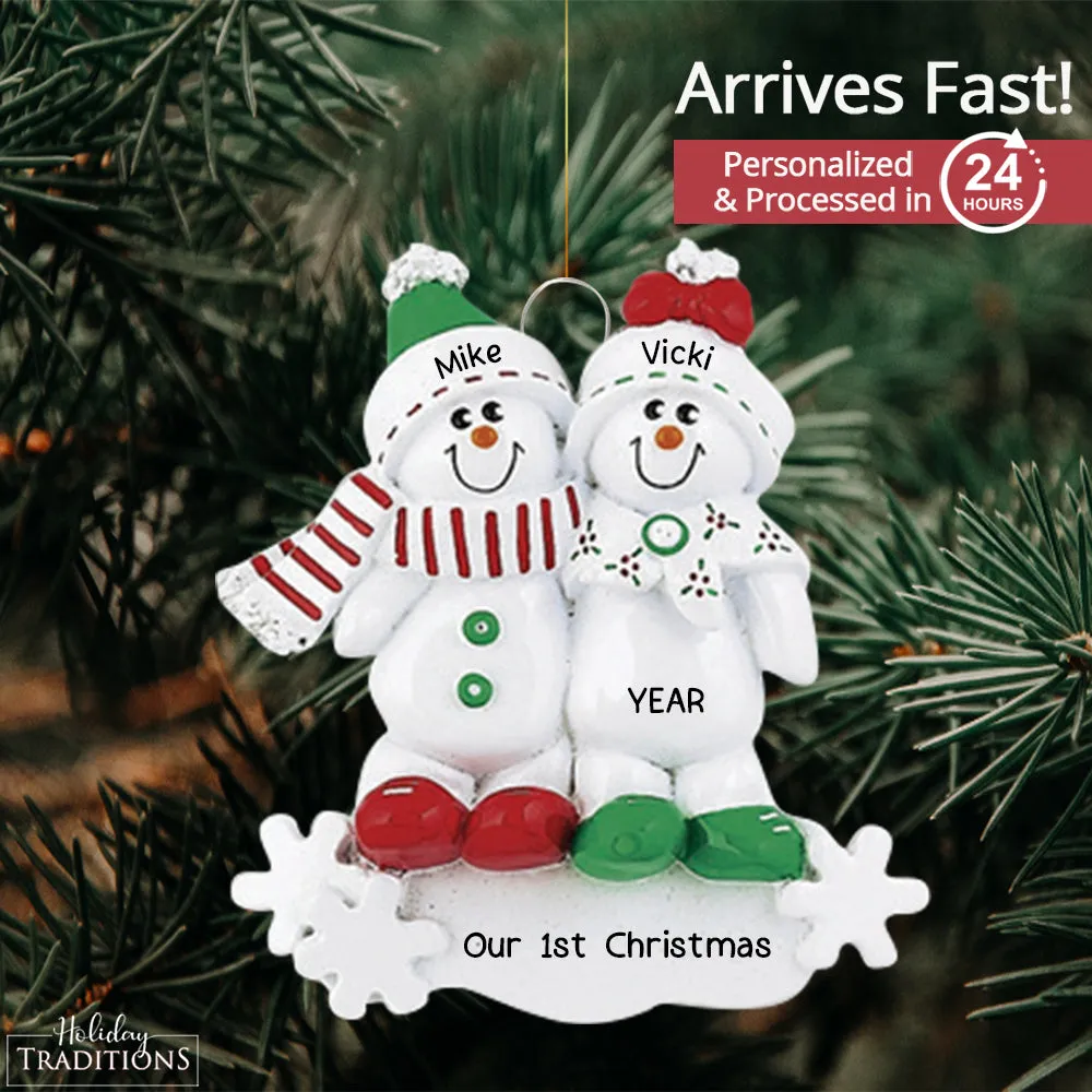 Snow Sled Couple Christmas Ornament