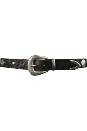 Streets Ahead Silver Stud Leather Belt with Silver Buckle 54035 | Black