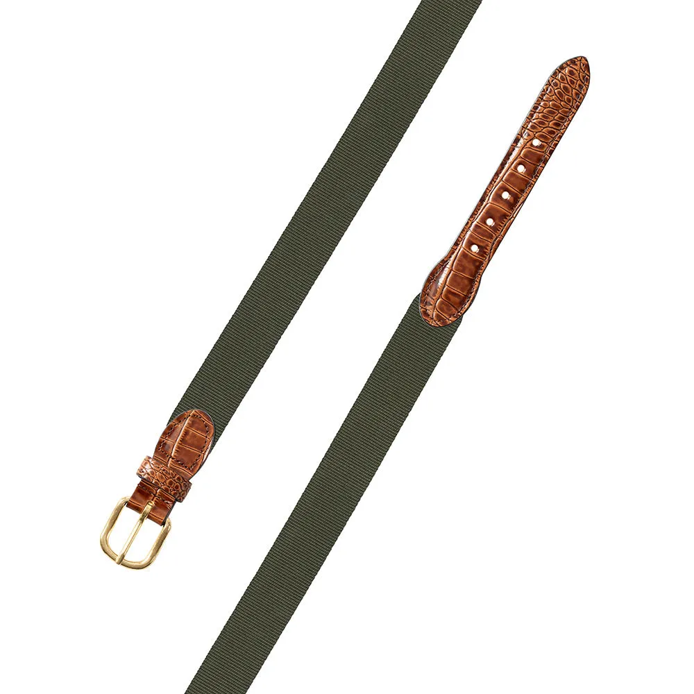 Textured Olive Green Belgian Surcingle Leather Tab Belt