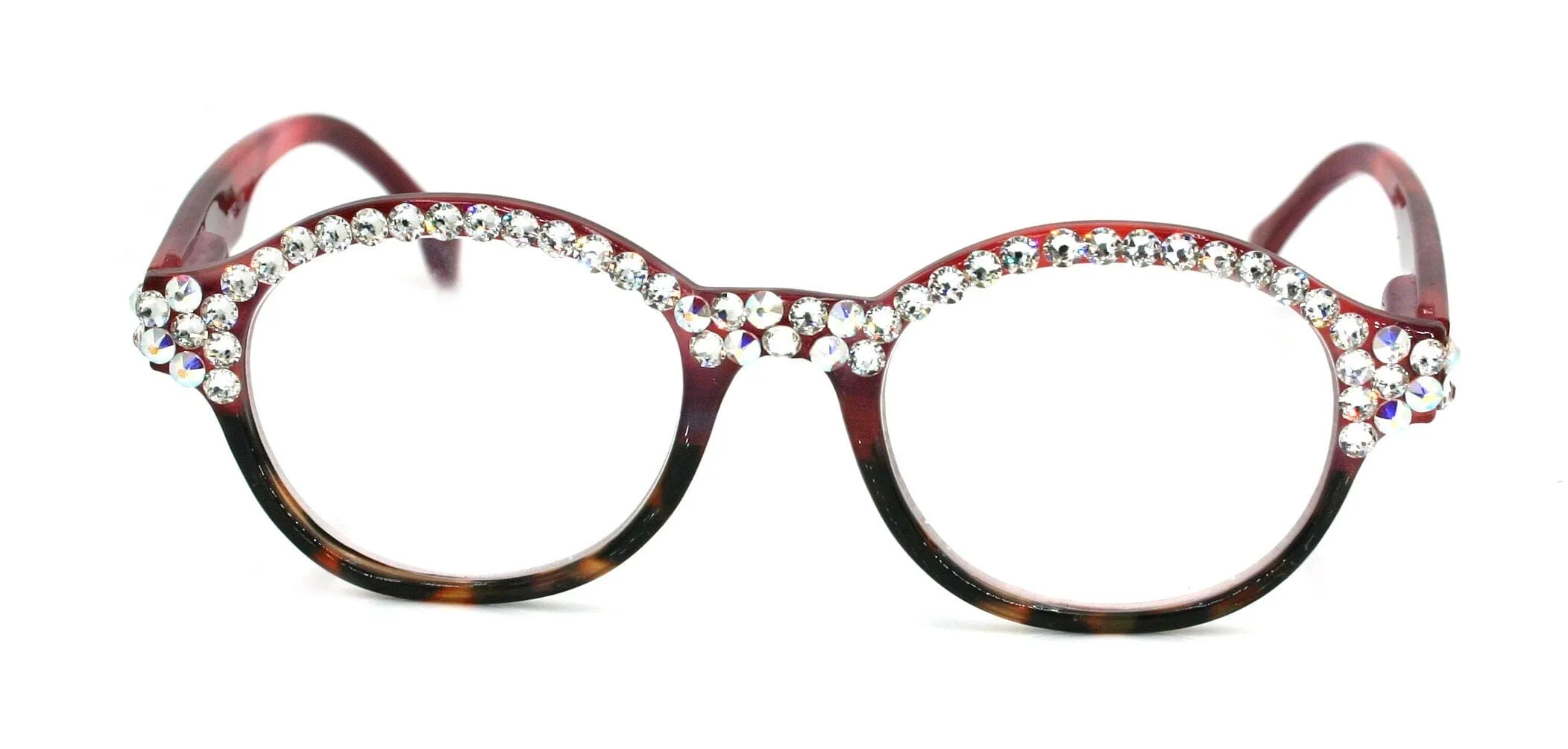 The Alchemist, (Bling) Round Women Reading Glasses W (Full TOP) (Clear, AB Aurora Borealis) Genuine European Crystals.  NY Fifth Avenue