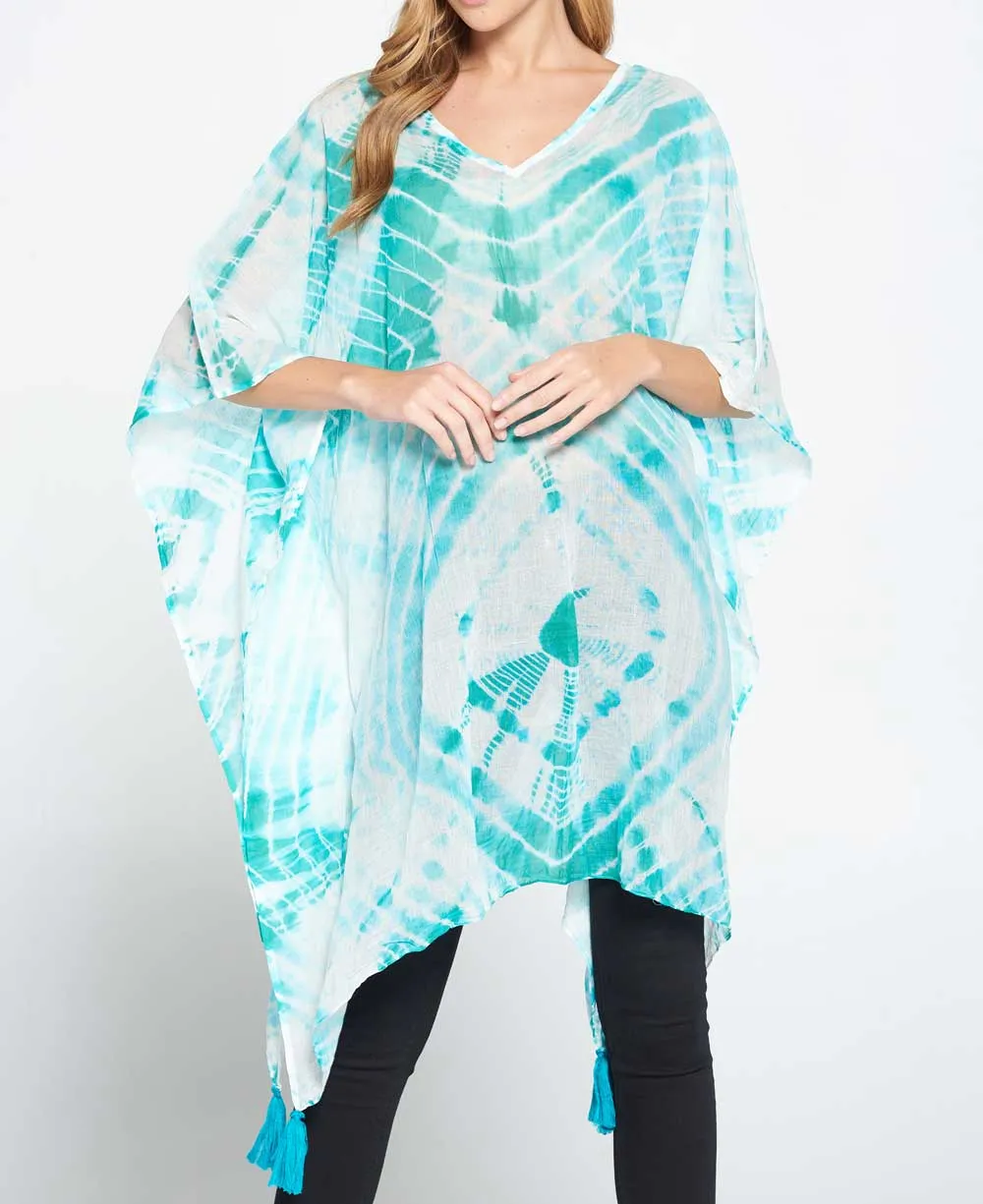 Tie and Dye Sheer Cotton Kaftan in Sea Green