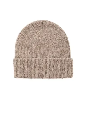 Unisex chunky Donegal Cashmere Ribbed Hat - Light Natural