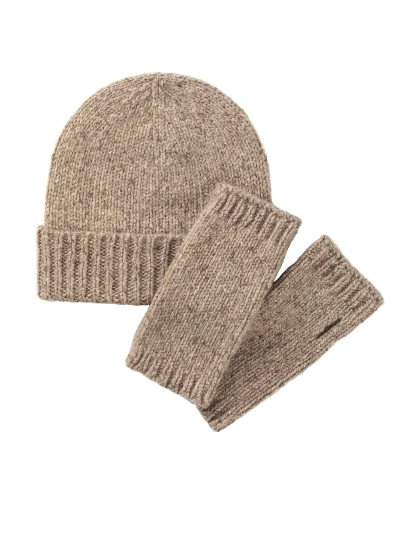 Unisex chunky Donegal Cashmere Ribbed Hat - Light Natural