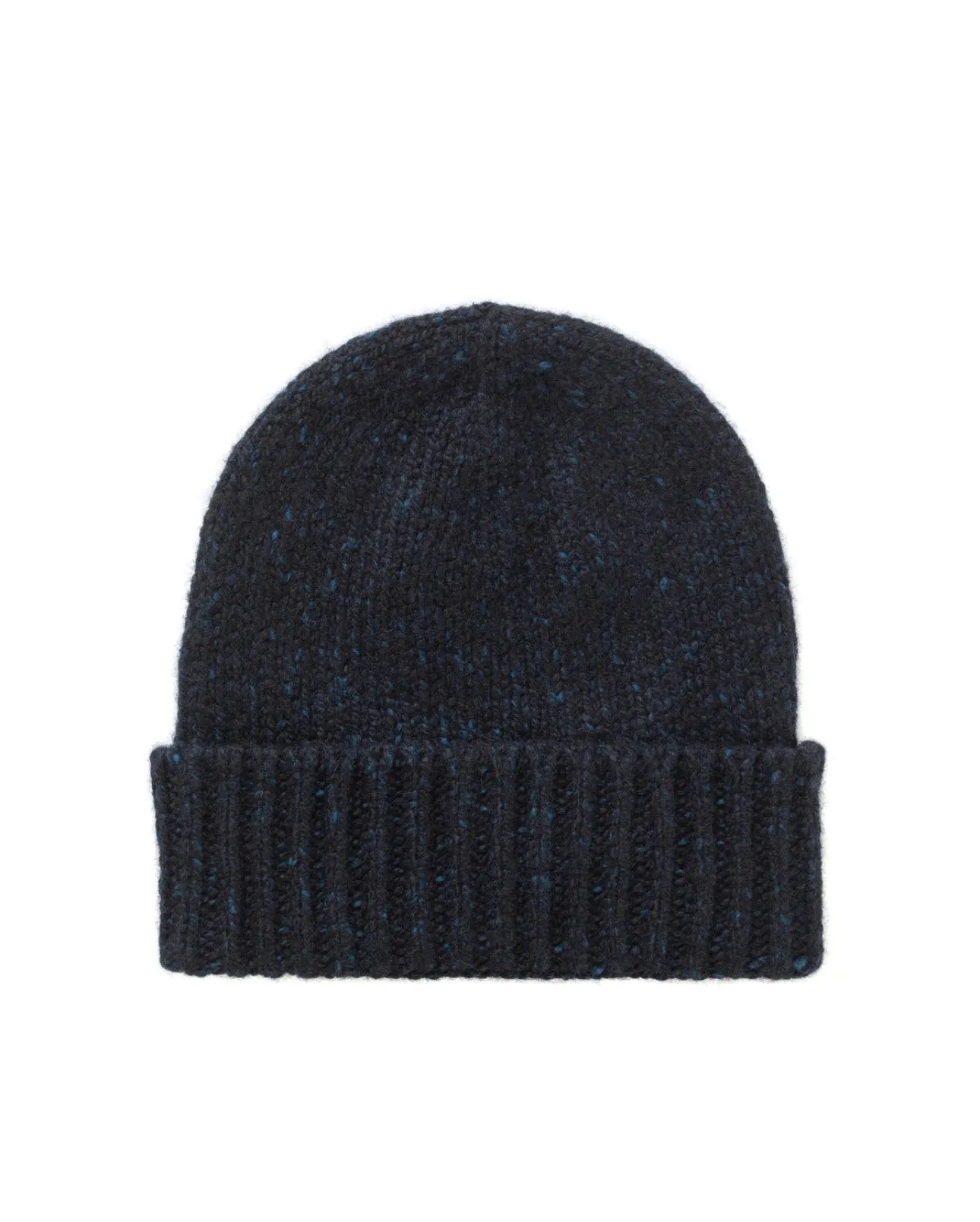 Unisex chunky Donegal Cashmere Ribbed Hat - Navy Ombre