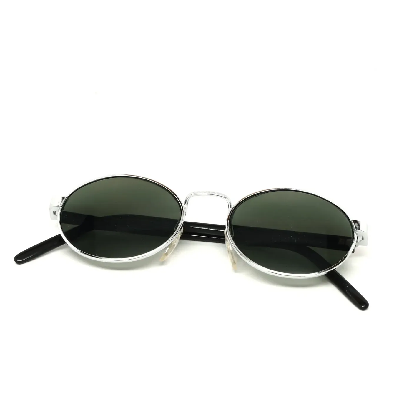 Vintage 90s Deadstock Oval Frame Sunglasses - Silver Black