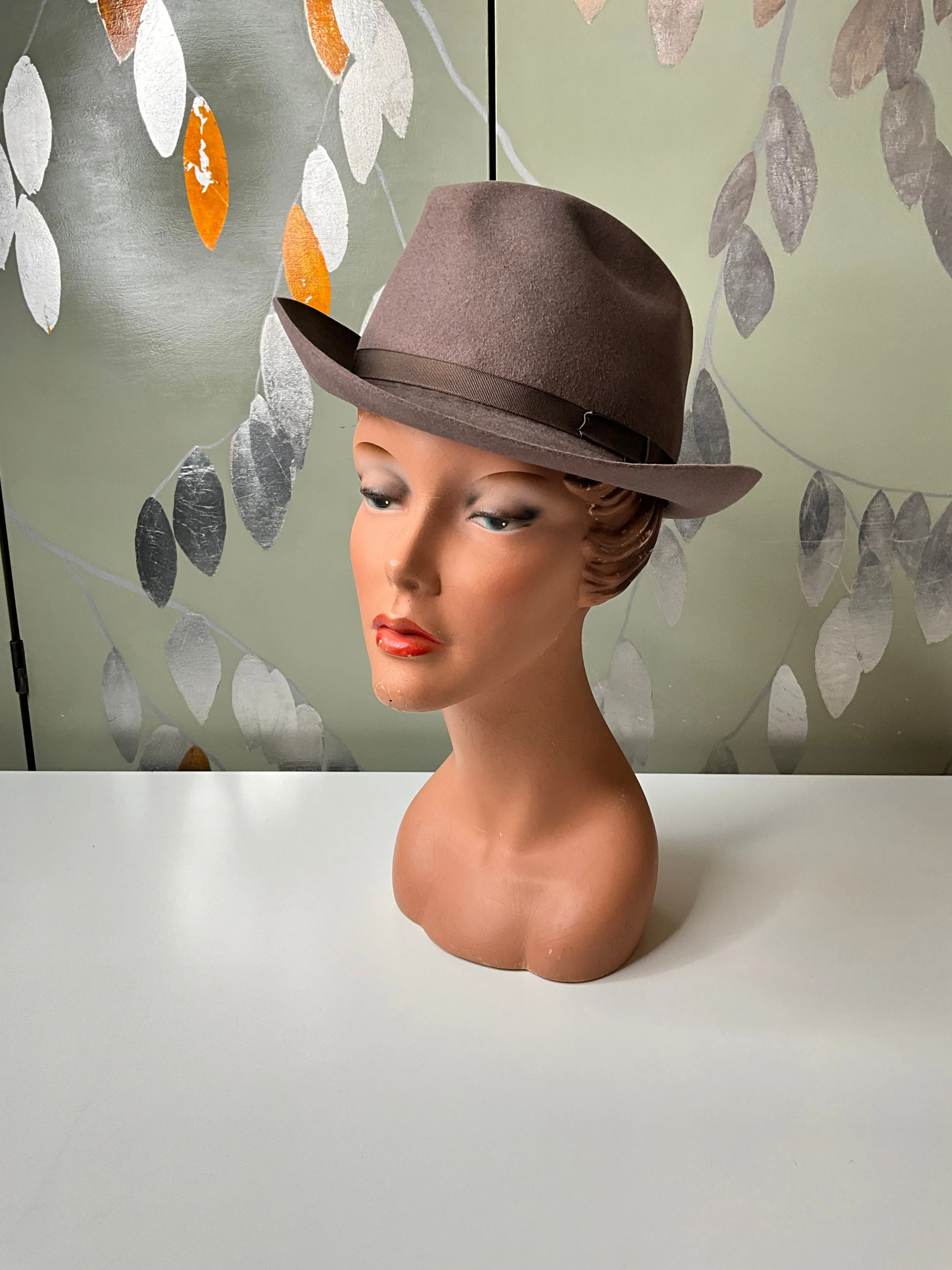 Vintage Taupe Felt Wool Fedora, Medium