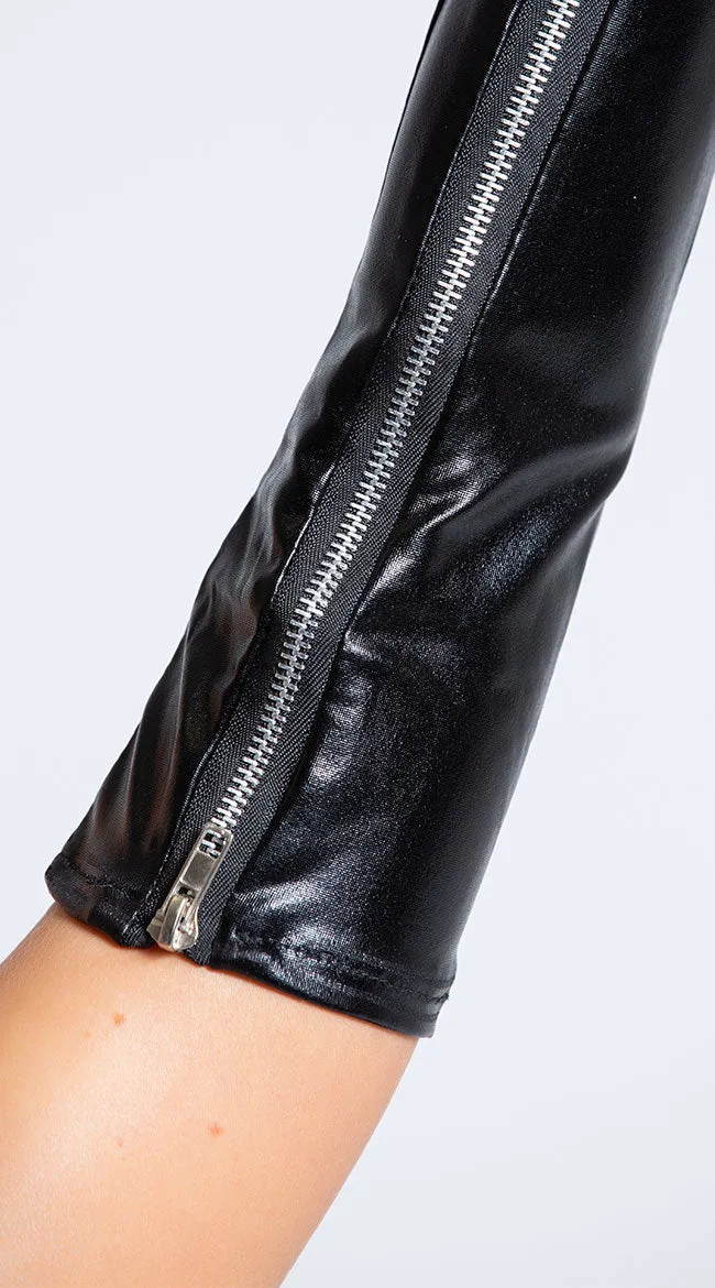 Wet Look Zipper Gloves