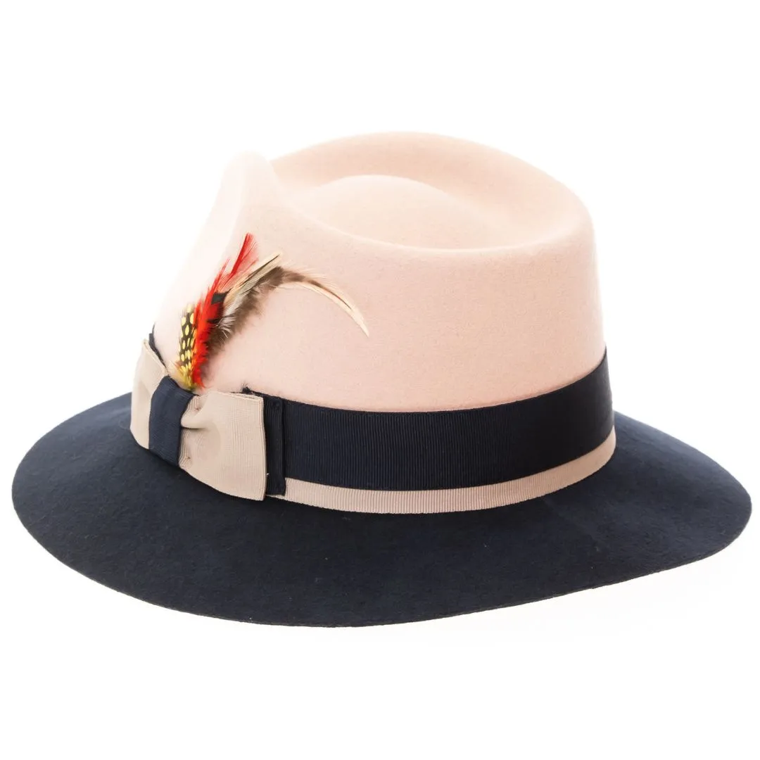 White & Navy Puck Trilby Crushable Hat