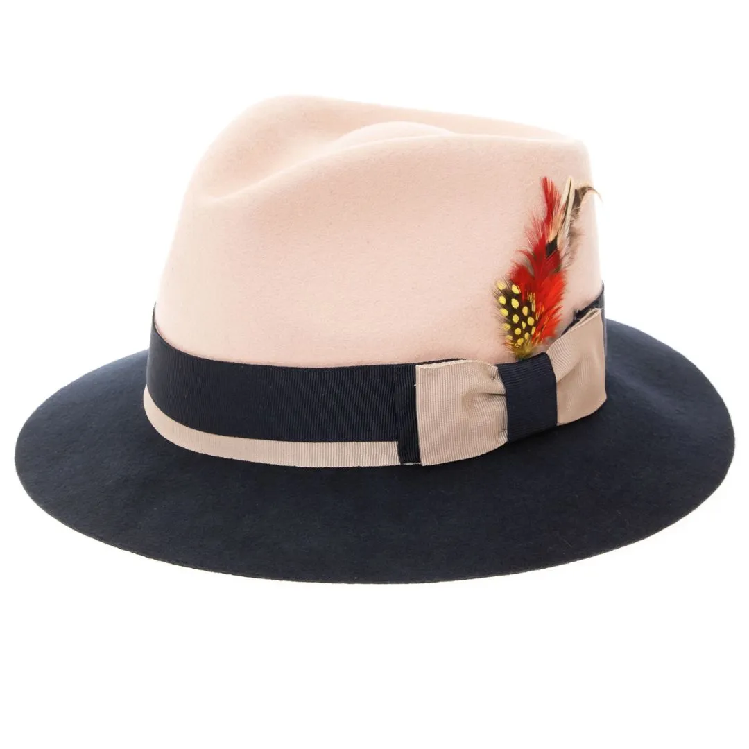 White & Navy Puck Trilby Crushable Hat